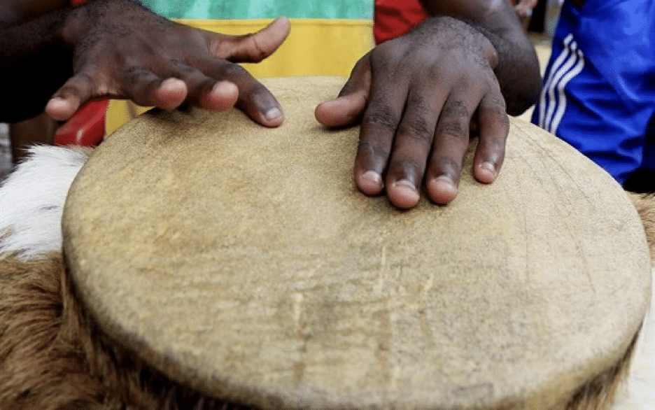 Festival de Tambores performers drumming in Palenque