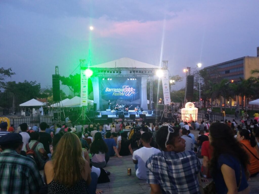 Illuminated Barranquilla skyline at night